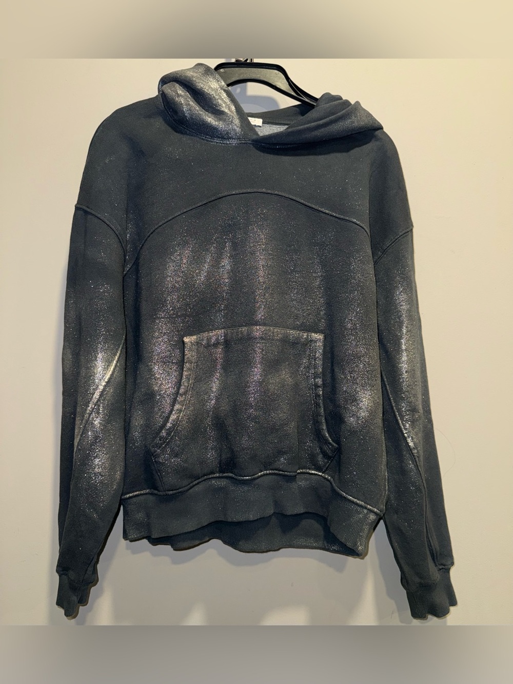 Zara Shimmer Black Hooded Pullover Sweatshirt